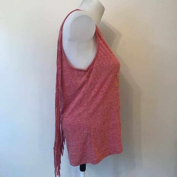 The Clas-sic Skull Tee Tank Top Beaded Pink Heathered Shirt with Fringe Sz Large - Picture 3 of 16